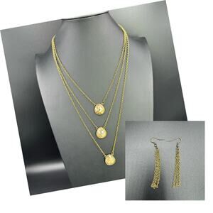 New Paparazzi Brass Tri Layered Cable Chain Aurum Teardrop Necklace Bracelet Set